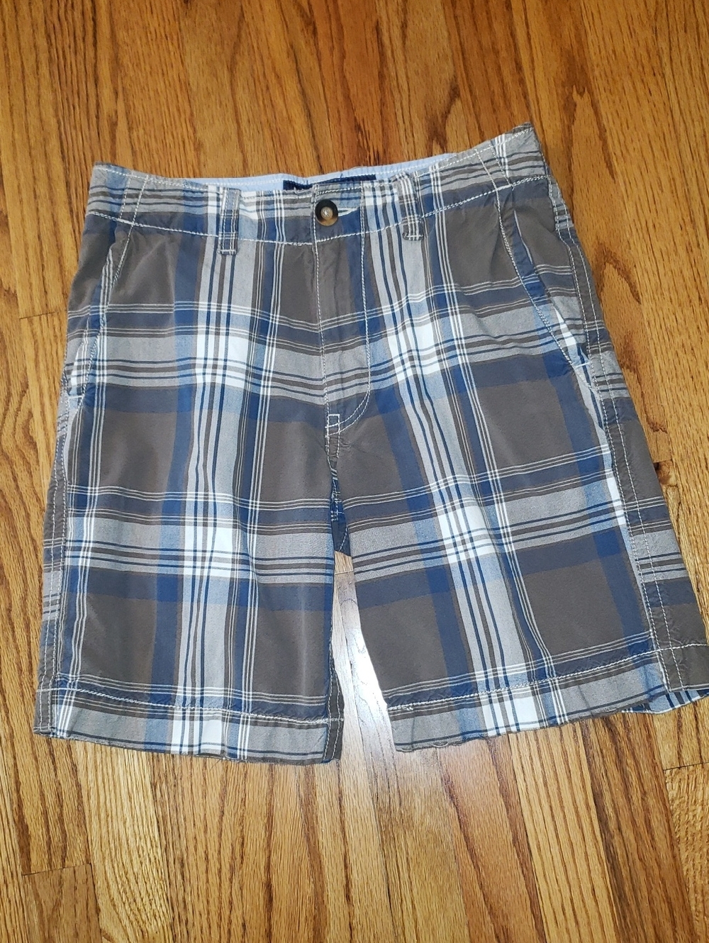 American Eagle Outfitters Plaid Blue and Brown Flat Front Shorts Size: W28